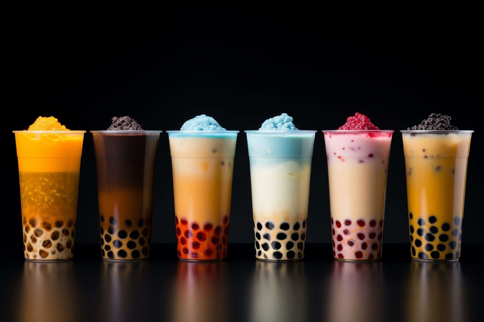 Colourful bubble teas with tapioca pearls – milk teas, fruit teas and coffees you learn to make