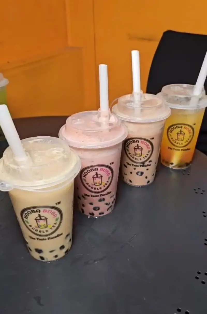 Bubble tea ingredients – four Hooba Boba bubble teas with tapioca pearls